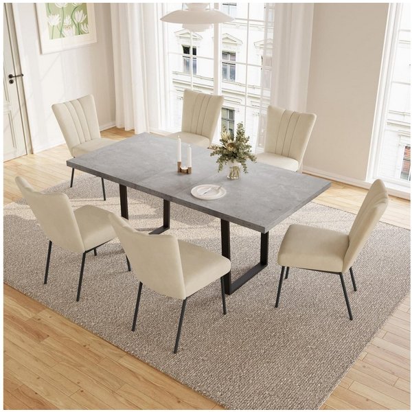 Jiexi Essgruppe Tisch-und Stuhlset, Ausziehbarer Esstisch (130–170 cm) mit 4-6 Stühlen