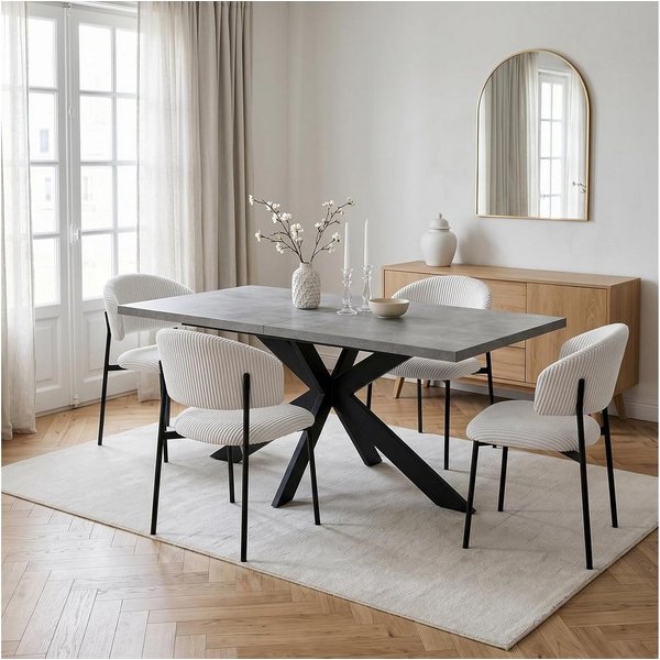 Jiexi Essgruppe Tisch-und Stuhlset, Ausziehbarer Esstisch (130–170 cm) mit 4-6 Stühlen