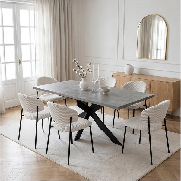 Jiexi Essgruppe Tisch-und Stuhlset, Ausziehbarer Esstisch (130–170 cm) mit 4-6 Stühlen