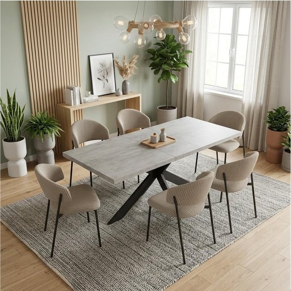 Jiexi Essgruppe Tisch-und Stuhlset, Ausziehbarer Esstisch (130–170 cm) mit 4-6 Stühlen