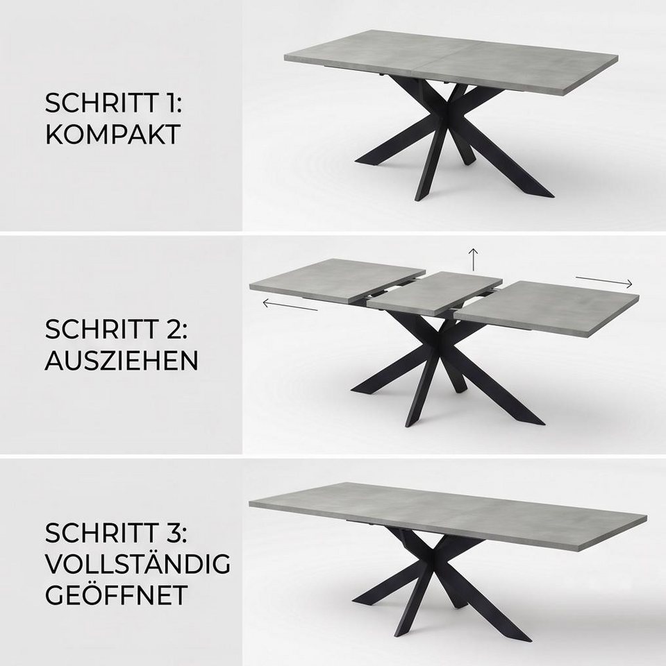 Jiexi Essgruppe Tisch-und Stuhlset, Ausziehbarer Esstisch (130–170 cm) mit 4-6 Stühlen – Bild 2 von 5