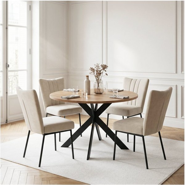 Jiexi Essgruppe Tisch- und Stuhlset, Runder Esstisch (115×75 cm) mit 4 Stühlen