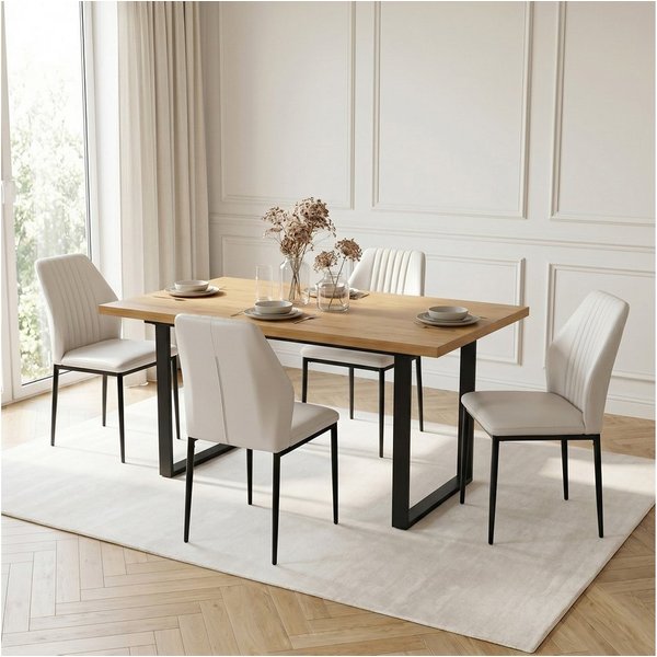 Jiexi Essgruppe Tisch-und Stuhlset, Ausziehbarer Esstisch (130–170 cm) mit 4-6 Stühlen