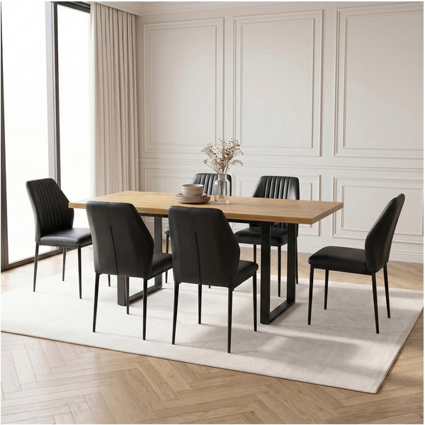 Jiexi Essgruppe Tisch-und Stuhlset, Ausziehbarer Esstisch (130–170 cm) mit 4-6 Stühlen