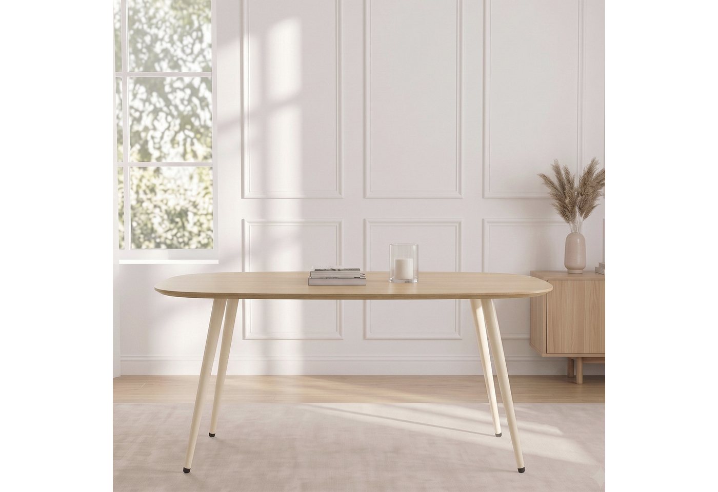 Jiexi Esstisch Moderner Esstisch 120x69 MDF Eichenoptik mit verstellbaren Beinen – Bild 2 von 5