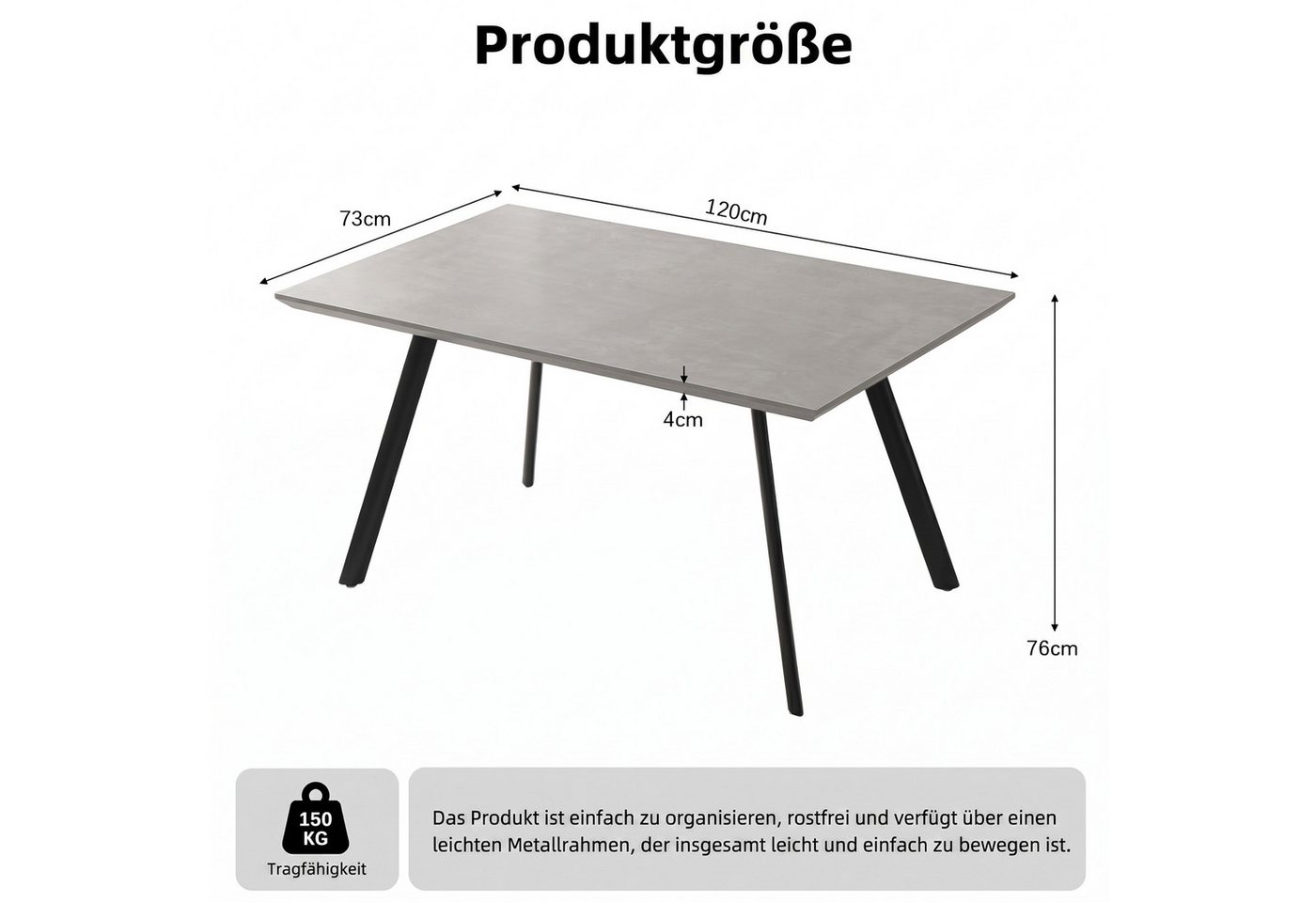 Jiexi Esstisch Moderner Esstisch, 120 cm × 73 cm, Tischplatte aus MDF, stabile Beine – Bild 3 von 5