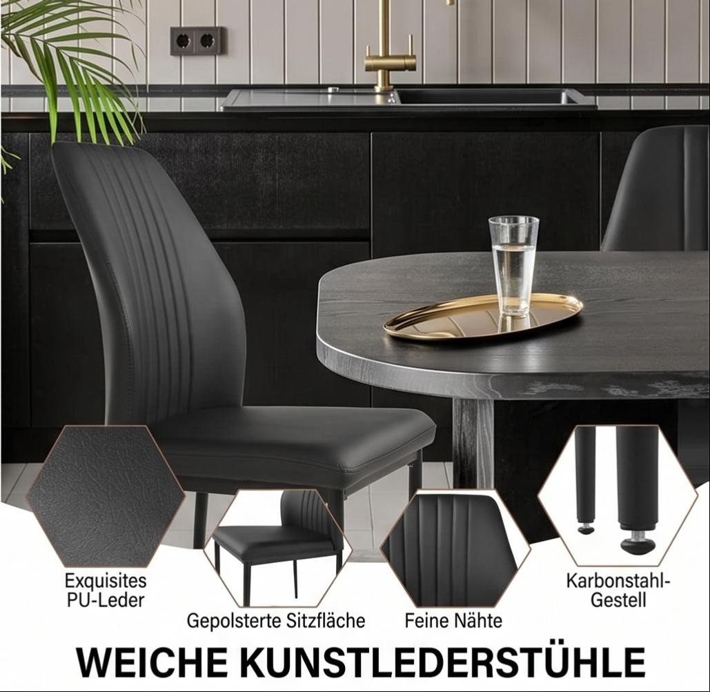 Jiexi Esstisch Tisch-und Stuhlset, Ausziehbarer Esstisch (130–170 cm) mit 4-6 Stühlen, ausziehbarer, hohe Härte, für 6 Personen – Bild 4 von 5