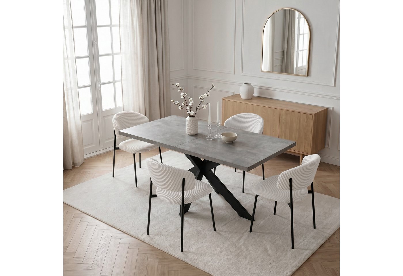 Jiexi Esstisch Tisch-und Stuhlset, Ausziehbarer Esstisch (130–170 cm) mit 4-6 Stühlen, ausziehbarer, hohe Härte, für 6 Personen – Bild 2 von 5