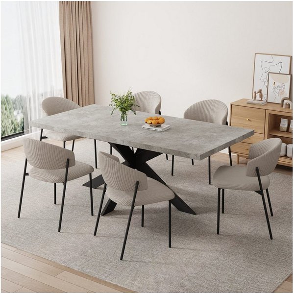 Jiexi Esstisch Tisch-und Stuhlset, Ausziehbarer Esstisch (130–170 cm) mit 4-6 Stühlen, ausziehbarer, hohe Härte, für 6 Personen