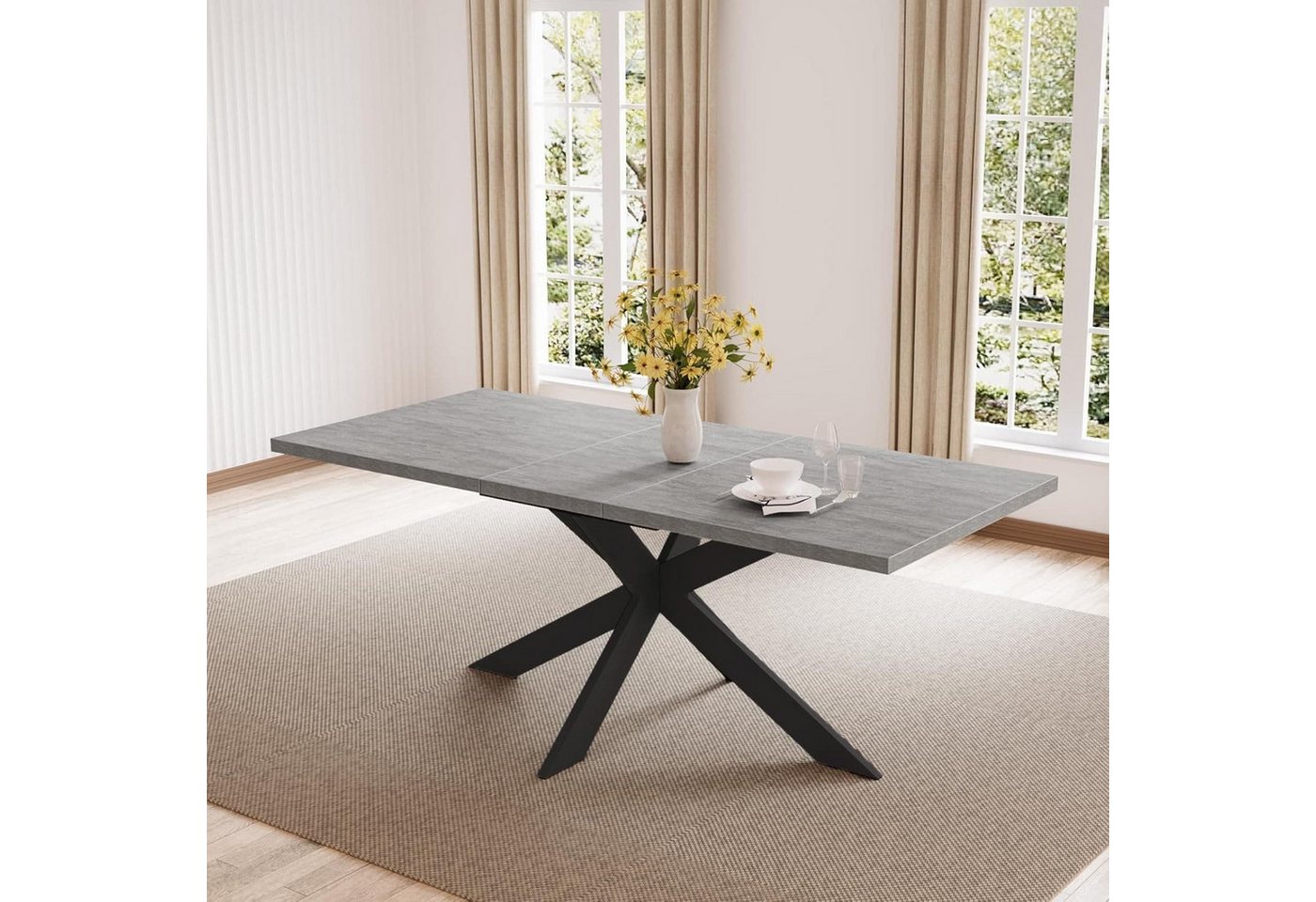 Jiexi Esstisch Tisch-und Stuhlset, Ausziehbarer Esstisch (130–170 cm) mit 4-6 Stühlen, ausziehbarer, hohe Härte, für 6 Personen – Bild 4 von 5