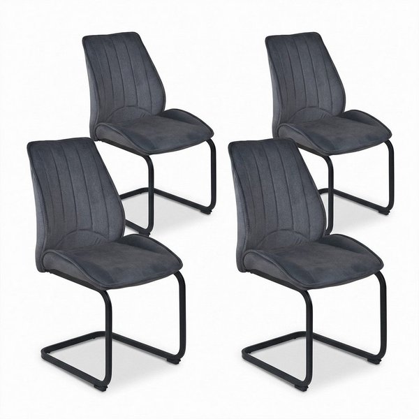 Jiexi Esszimmerstuhl Esszimmerstuhl Grau gepolstert mit Freischwinger Gestell 4er/6er/8er