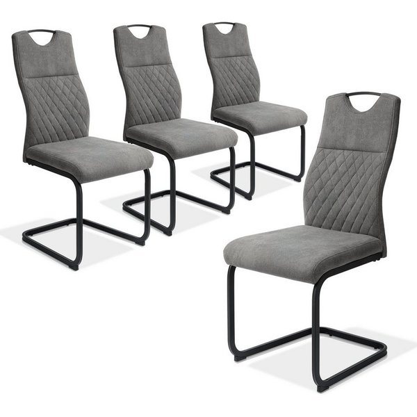 Jiexi Esszimmerstuhl Esszimmerstuhl Grau gepolstert mit Freischwinger Gestell 2er/4er/6er (Set), Schwingstuhl