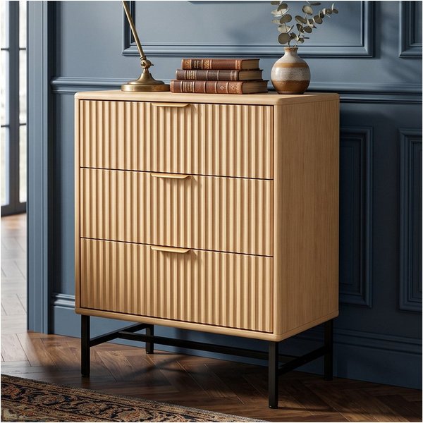 Jiexi Kommode Kommode mit 3 Schubladen 60x40cm Rillendesign Metallgestell
