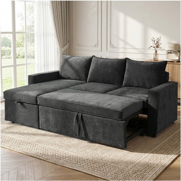 Jiexi Schlafsofa Ecksofa mit Schlaffunktion Chenille L-Form Sofa Bettkasten