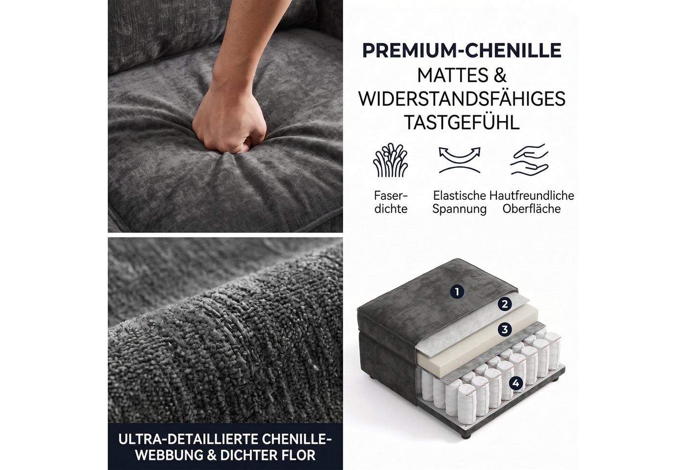 Jiexi Schlafsofa Ecksofa mit Schlaffunktion Chenille L-Form Sofa Bettkasten – Bild 4 von 5