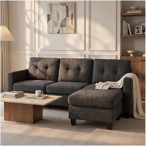 Jiexi Sofa Sofa Ecksofa 2-Sitzer / 3-Sitzer mit Hocker L-Form Couch Stoff