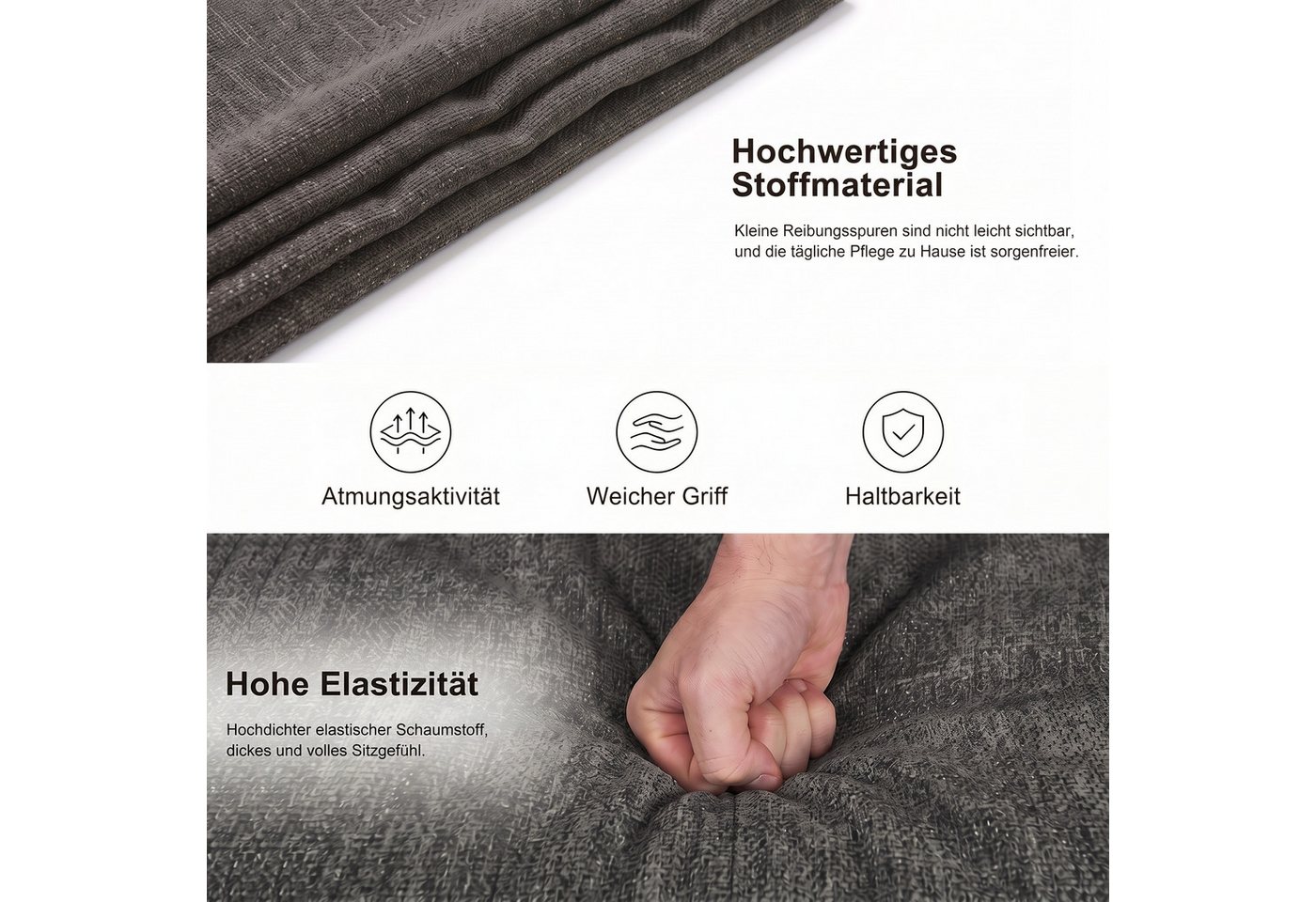 Jiexi Sofa Sofa Ecksofa 2-Sitzer / 3-Sitzer mit Hocker L-Form Couch Stoff – Bild 4 von 5