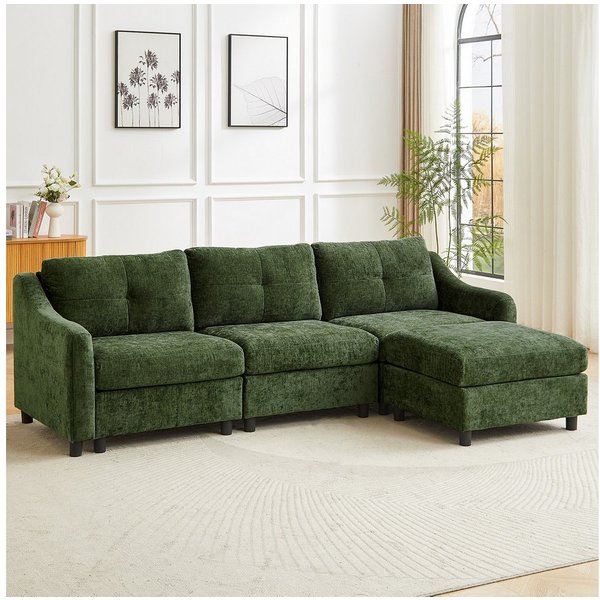 Jiexi Wohnlandschaft L oder U Form Couch,Chenille-Stoff,2/3/4-Sitzer, 251/328 cm