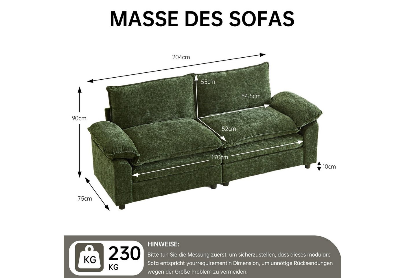 Jiexi Wohnlandschaft Modulares Sofa aus Chenille Freie Kombination Wohnlandschaft – Bild 5 von 5