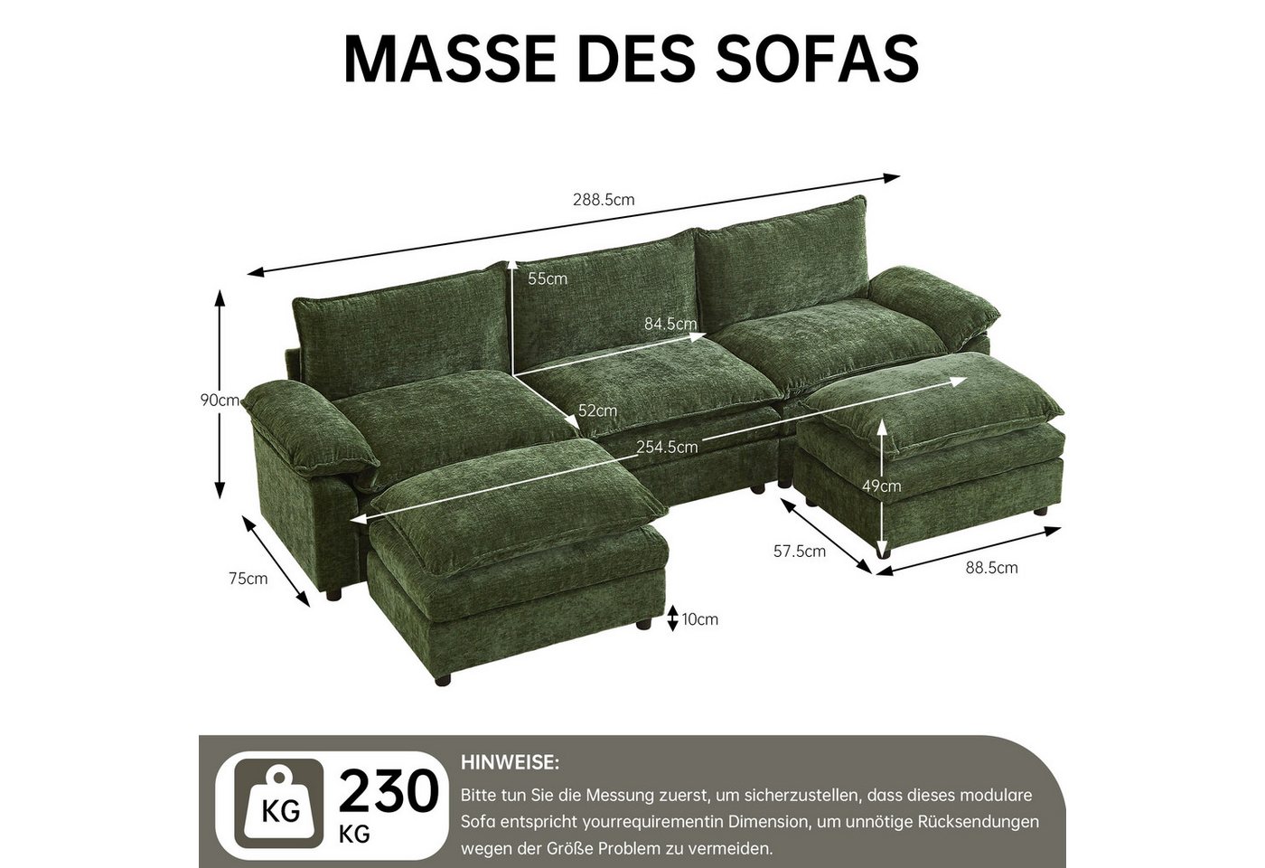 Jiexi Wohnlandschaft Modulares Sofa aus Chenille Freie Kombination Wohnlandschaft – Bild 5 von 5