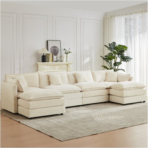 Jiexi Wohnlandschaft Modulares Sofa Kord Ecksofa Wohnlandschaft flexibel L- & U-Form