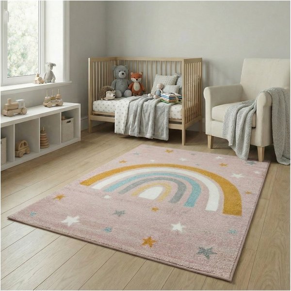 Jimri Kinderteppich DOT´S Teppiche für Kinderzimmer, Kinderzimmerteppich, Teppich, Läufer, Regenbogen