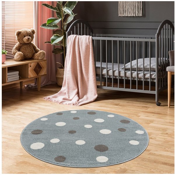 Jimri Kinderteppich DOT´S Teppiche für Kinderzimmer, Kinderzimmerteppich, Teppich, Rund, Regenbogen