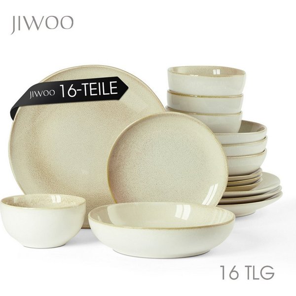 JIWOO Geschirr-Set 16er Kombiservice Teller-Set Tafelservice Schüssel-Set Speiseteller (16-tlg), 4 Personen, Keramik, Hochwertiges Geschirr set Blau Mikrowellen