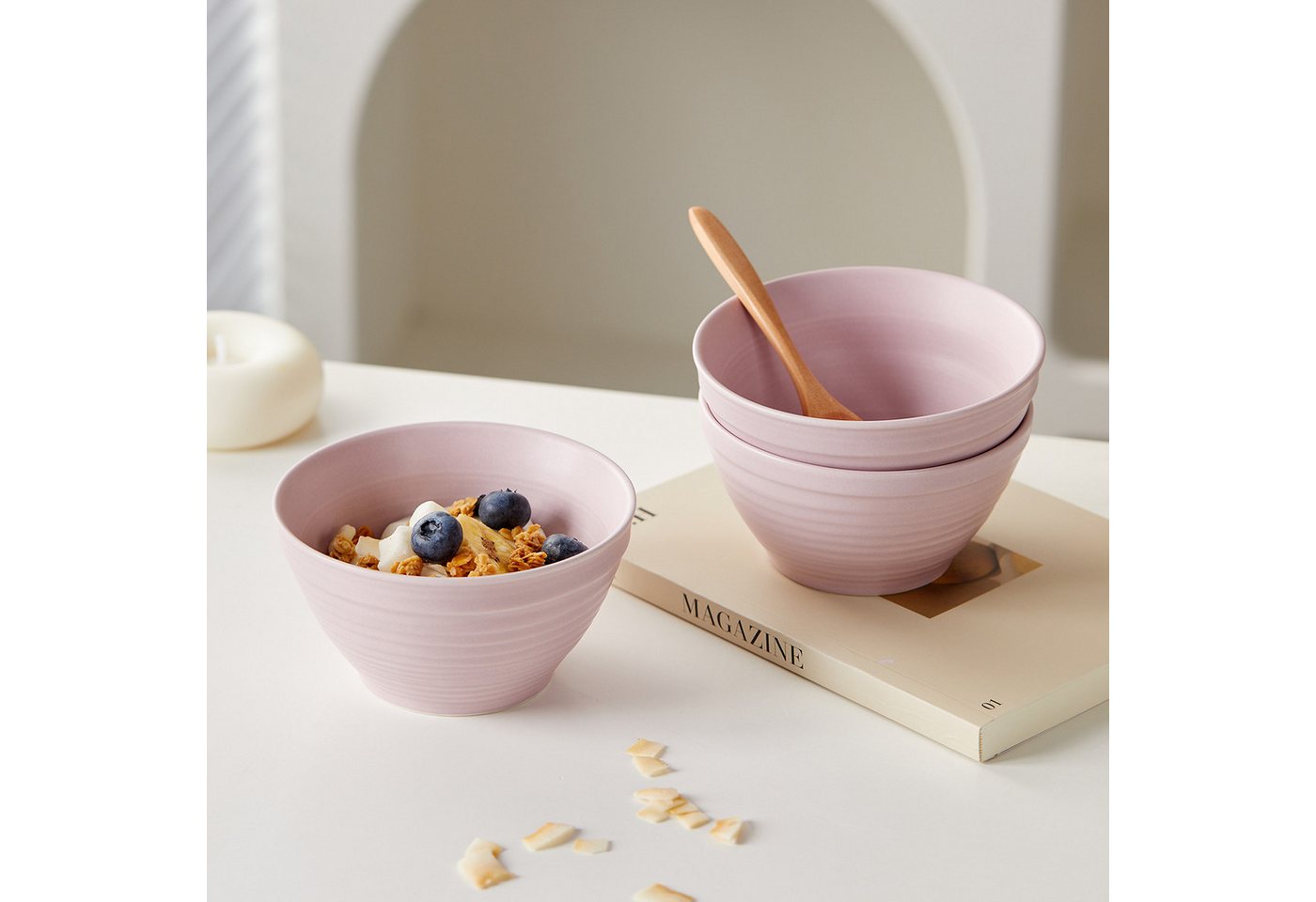 JIWOO Müslischale 6er Ø11,8cm, Frühstückschalen Eisschale Dessertschalen Schale, Keramik, (Schaleset, 6-tlg), Porzellan Hochwertiges Schalen Lila Mikrowellenofe – Bild 3 von 5