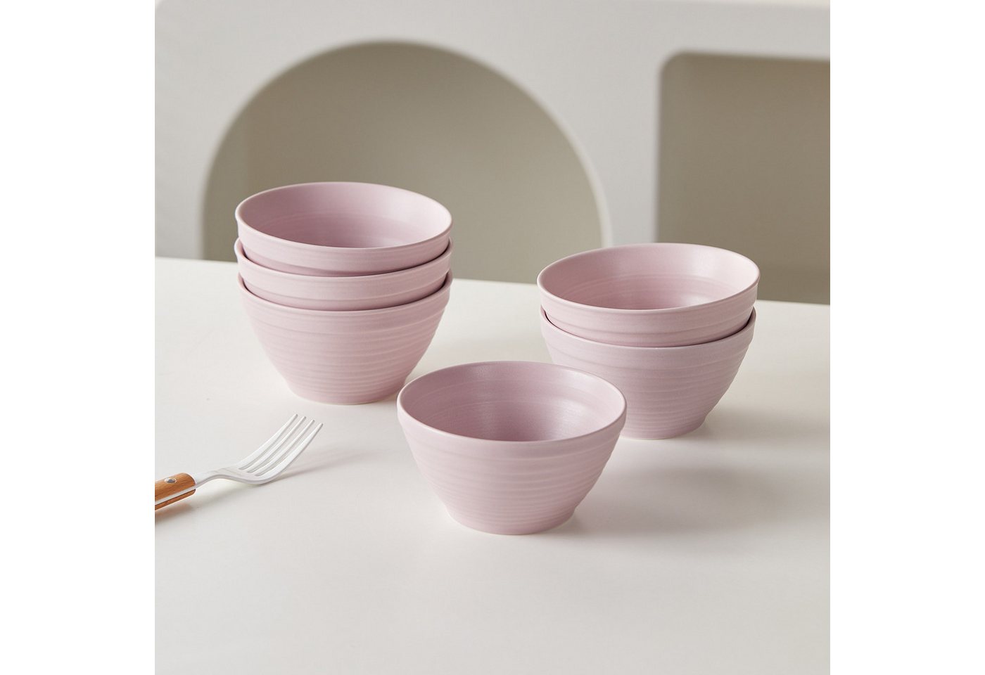 JIWOO Müslischale 6er Ø11,8cm, Frühstückschalen Eisschale Dessertschalen Schale, Keramik, (Schaleset, 6-tlg), Porzellan Hochwertiges Schalen Lila Mikrowellenofe – Bild 4 von 5