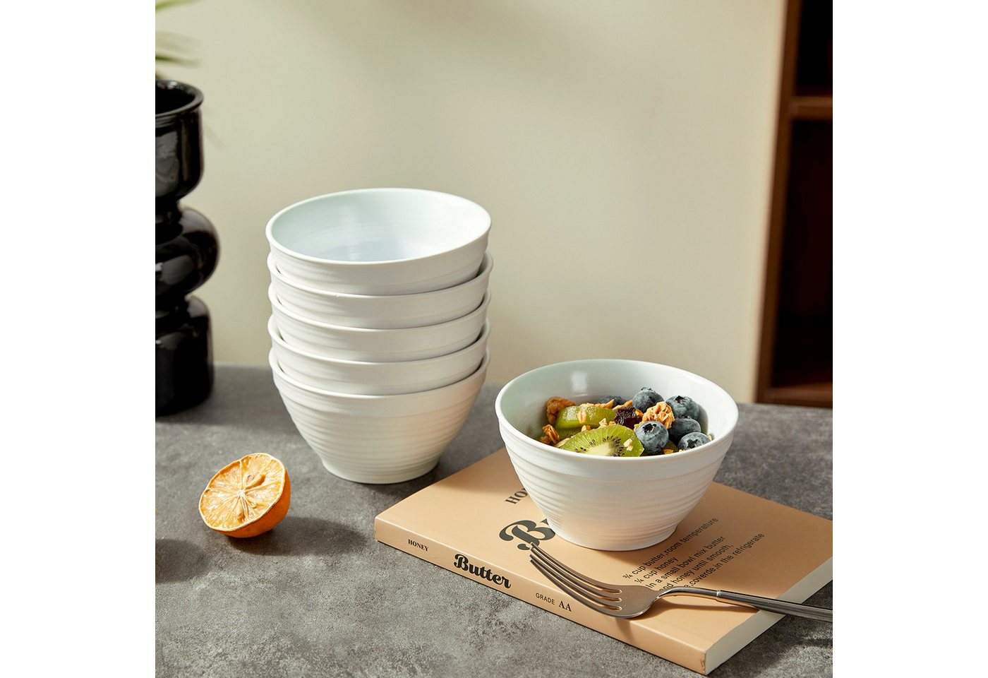 JIWOO Müslischale 6er Ø11,8cm, Frühstückschalen Eisschale Dessertschalen Schale, Keramik, (Schaleset, 6-tlg), Porzellan Hochwertiges Schalen Cyan Mikrowellenofe – Bild 4 von 5