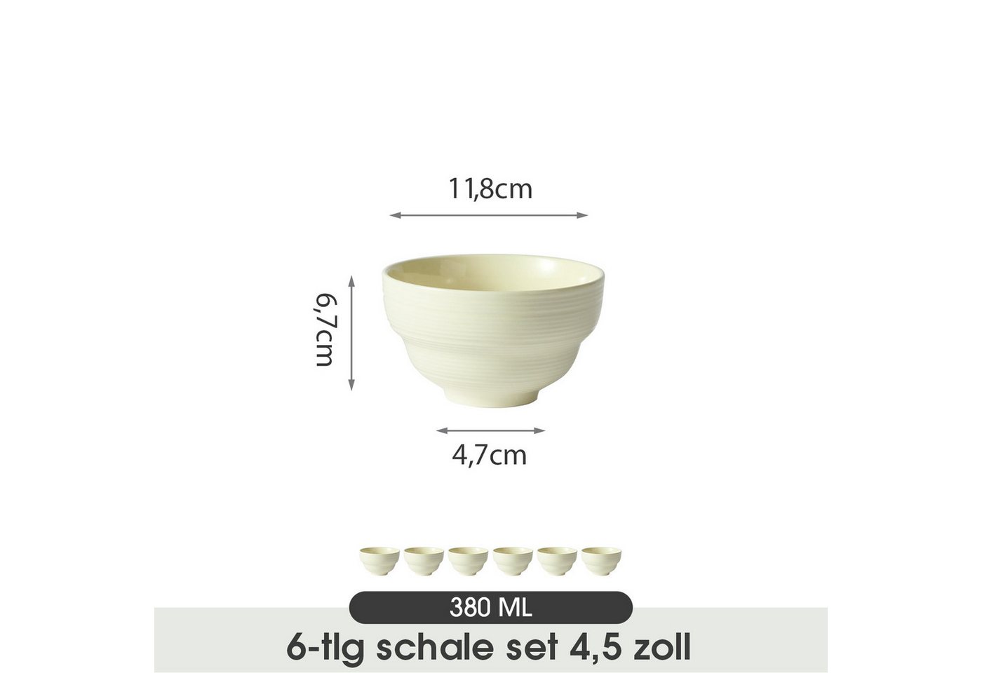 JIWOO Müslischale 6er Ø11,8cm, Dessertschale Eisschale Suppenschale Snackschale Schale, Keramik, (Schaleset, 6-tlg), Porzellan Hochwertiges Schalen Weiß Mikrowe – Bild 2 von 5
