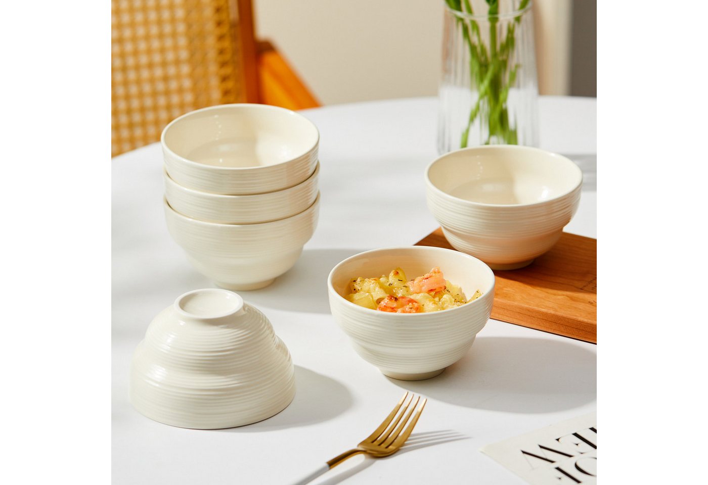 JIWOO Müslischale 6er Ø11,8cm, Dessertschale Eisschale Suppenschale Snackschale Schale, Keramik, (Schaleset, 6-tlg), Porzellan Hochwertiges Schalen Weiß Mikrowe – Bild 3 von 5