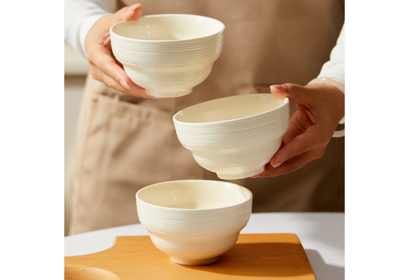 JIWOO Müslischale 6er Ø11,8cm, Dessertschale Eisschale Suppenschale Snackschale Schale, Keramik, (Schaleset, 6-tlg), Porzellan Hochwertiges Schalen Weiß Mikrowe – Bild 4 von 5