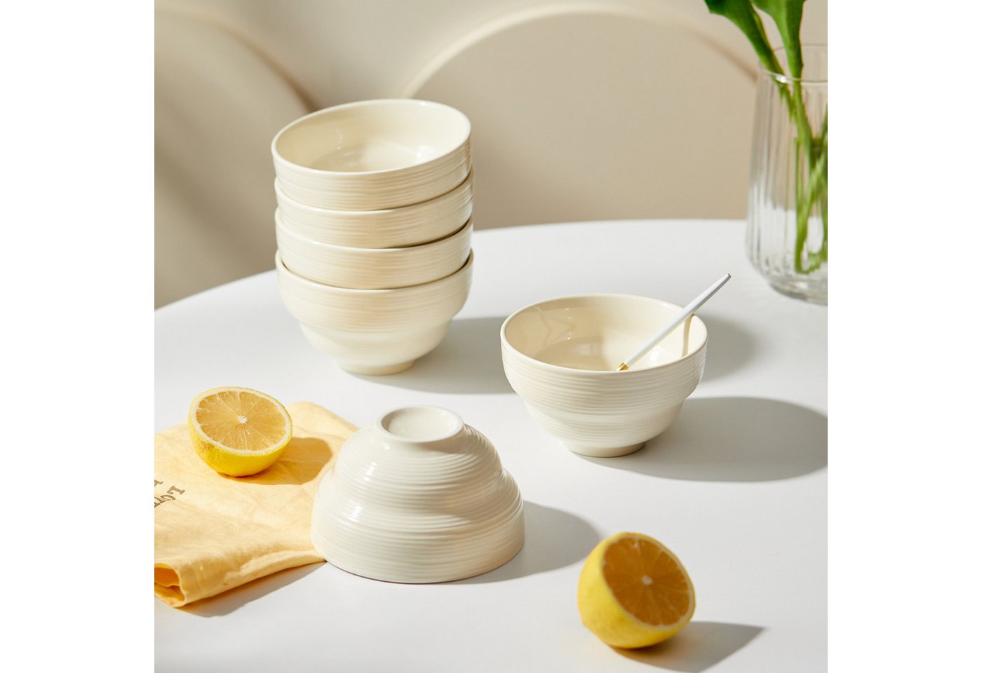 JIWOO Müslischale 6er Ø11,8cm, Dessertschale Eisschale Suppenschale Snackschale Schale, Keramik, (Schaleset, 6-tlg), Porzellan Hochwertiges Schalen Weiß Mikrowe – Bild 5 von 5