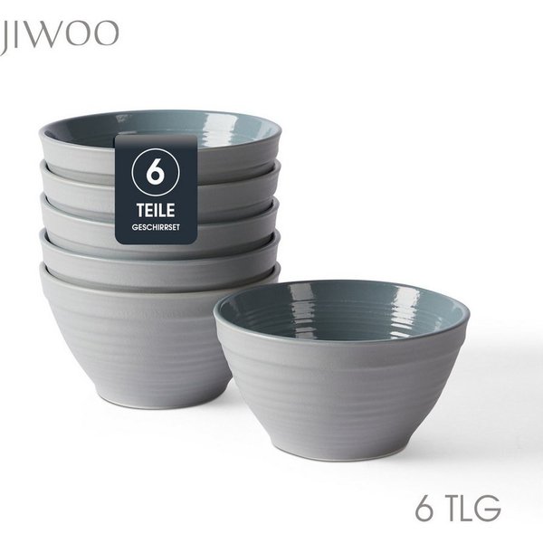 JIWOO Müslischale 6er Ø11,8cm, Frühstückschalen Eisschale Dessertschalen Schale, Keramik, (Schaleset, 6-tlg), Porzellan Hochwertiges Schalen Grau Mikrowellenofe