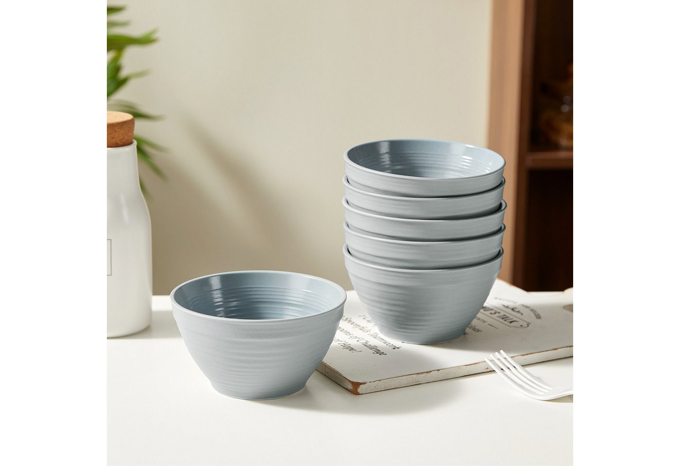 JIWOO Müslischale 6er Ø11,8cm, Frühstückschalen Eisschale Dessertschalen Schale, Keramik, (Schaleset, 6-tlg), Porzellan Hochwertiges Schalen Grau Mikrowellenofe – Bild 4 von 5