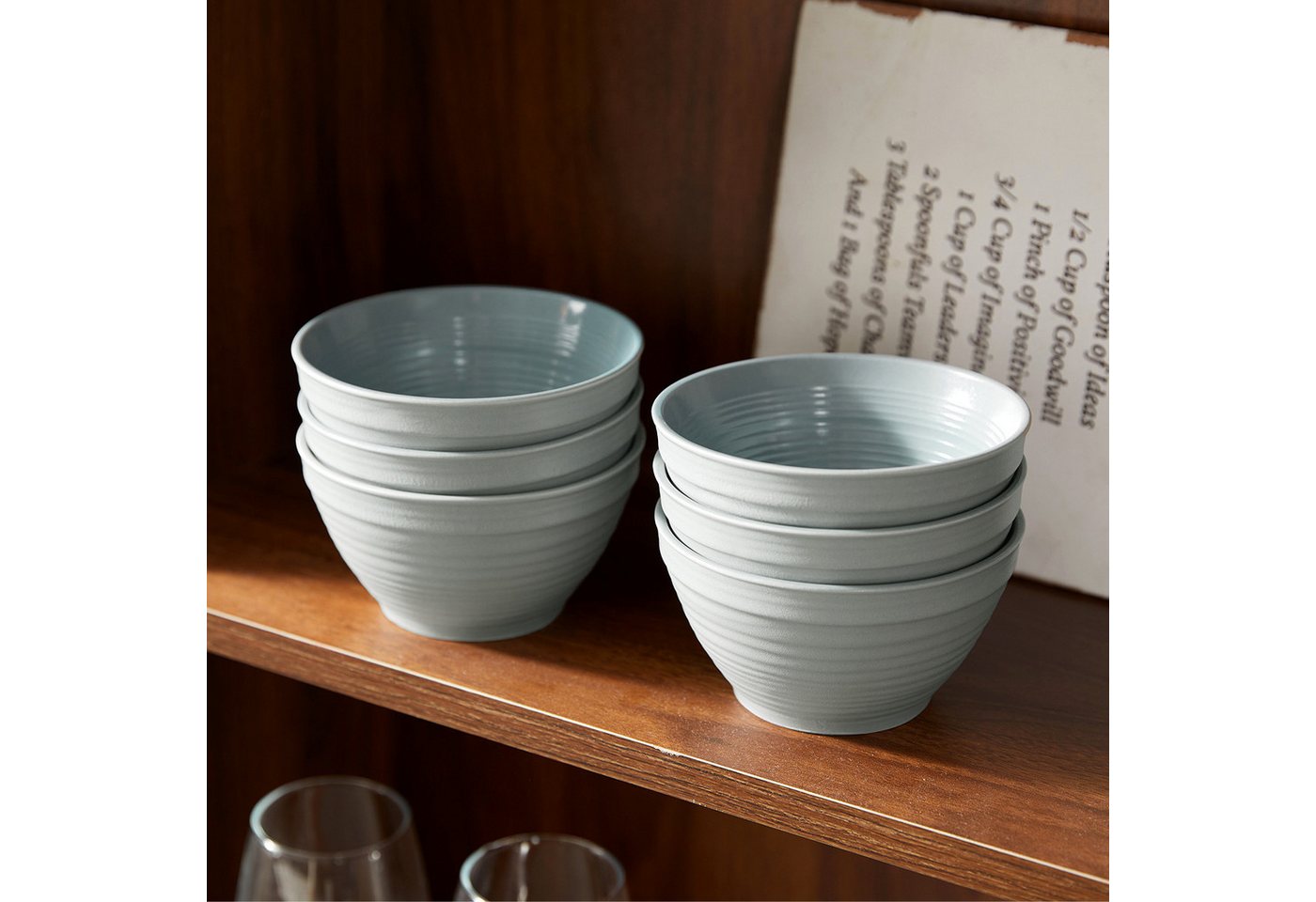 JIWOO Müslischale 6er Ø11,8cm, Frühstückschalen Eisschale Dessertschalen Schale, Keramik, (Schaleset, 6-tlg), Porzellan Hochwertiges Schalen Grau Mikrowellenofe – Bild 5 von 5