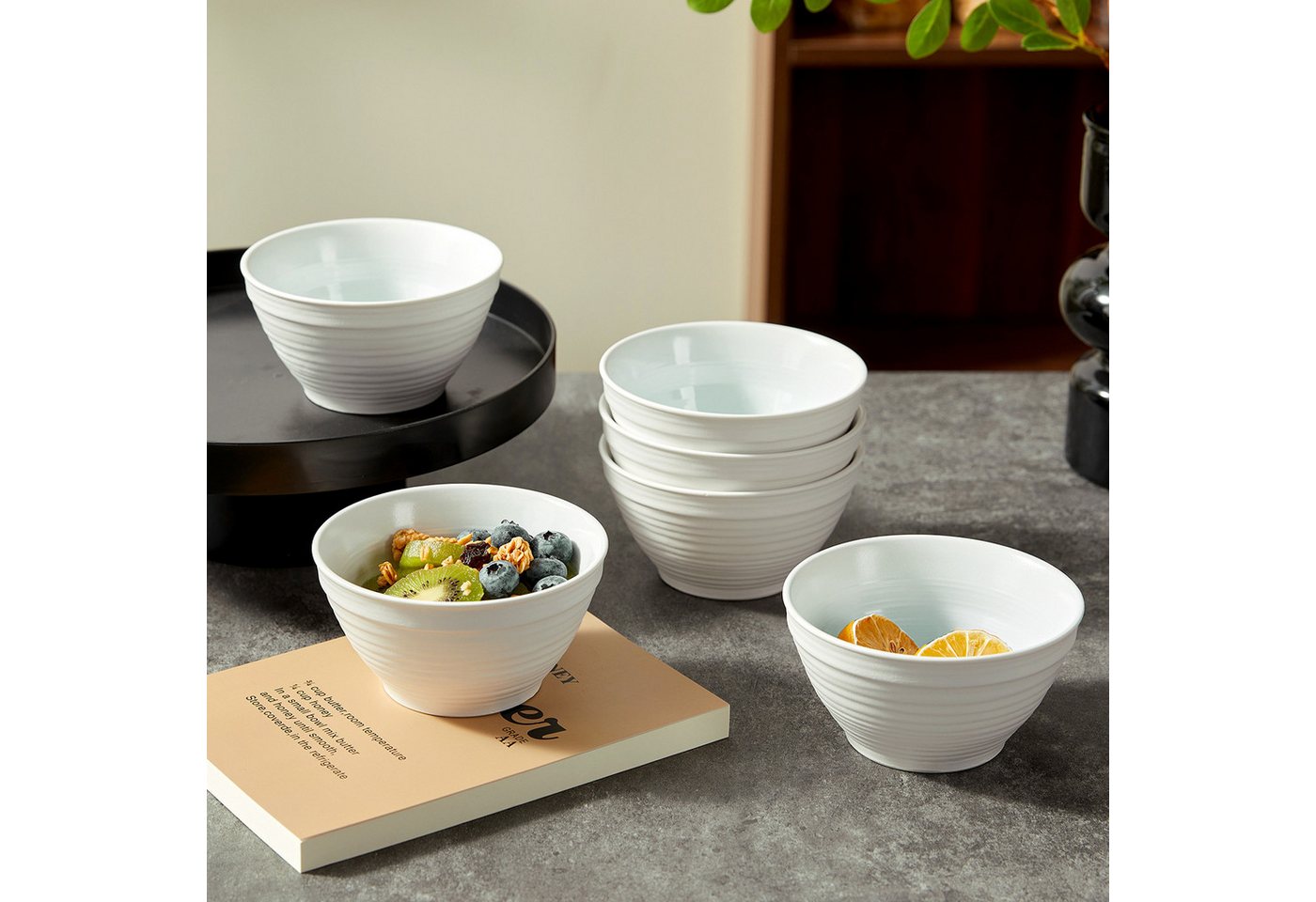 JIWOO Müslischale 6er Ø11,8cm, Frühstückschalen Eisschale Dessertschalen Schale, Keramik, (Set, 48-tlg), Porzellan Hochwertiges Schalen Cyan Mikrowellenofen Spü – Bild 4 von 5