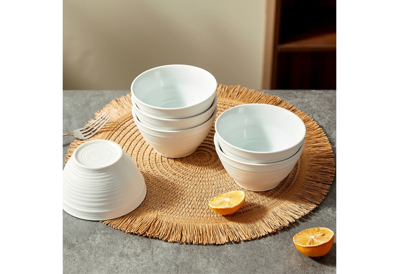 JIWOO Müslischale 6er Ø11,8cm, Frühstückschalen Eisschale Dessertschalen Schale, Keramik, (Set, 48-tlg), Porzellan Hochwertiges Schalen Cyan Mikrowellenofen Spü – Bild 5 von 5