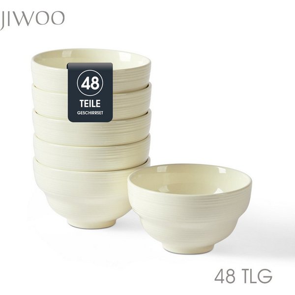 JIWOO Müslischale 6er Ø11,8cm, Dessertschale Eisschale Suppenschale Snackschale Schale, Keramik, (Set, 48-tlg), Porzellan Hochwertiges Schalen Weiß Mikrowelleno