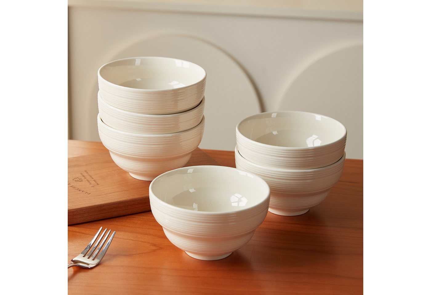 JIWOO Müslischale 6er Ø11,8cm, Dessertschale Eisschale Suppenschale Snackschale Schale, Keramik, (Set, 48-tlg), Porzellan Hochwertiges Schalen Weiß Mikrowelleno – Bild 4 von 5