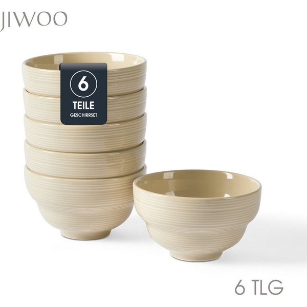 JIWOO Müslischale 6er Ø11,8cm, Dessertschale Eisschale Suppenschale Snackschale Schale, Keramik, (Schaleset, 6-tlg), Hochwertiges Schalen Braun Mikrowellenofen 