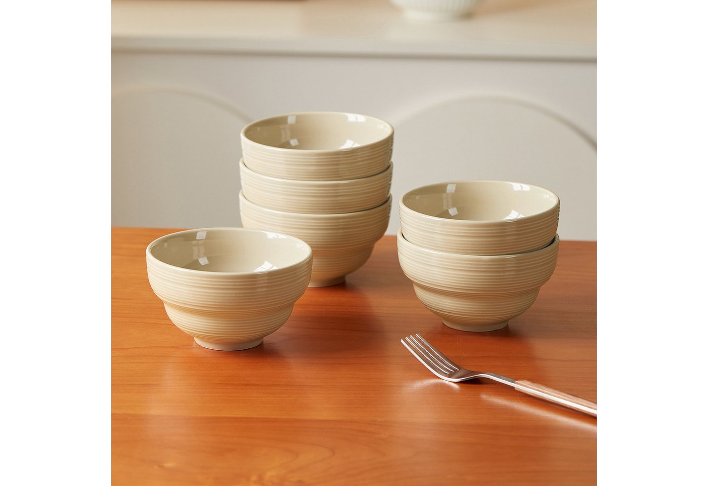 JIWOO Müslischale 6er Ø11,8cm, Dessertschale Eisschale Suppenschale Snackschale Schale, Keramik, (Schaleset, 6-tlg), Hochwertiges Schalen Braun Mikrowellenofen  – Bild 3 von 5