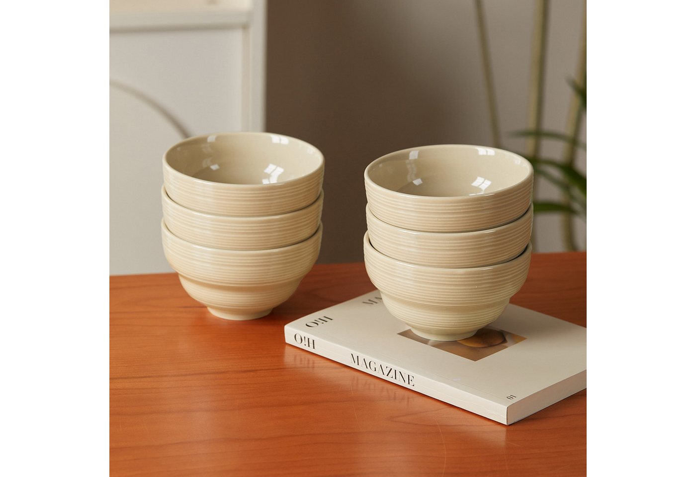 JIWOO Müslischale 6er Ø11,8cm, Dessertschale Eisschale Suppenschale Snackschale Schale, Keramik, (Schaleset, 6-tlg), Hochwertiges Schalen Braun Mikrowellenofen  – Bild 5 von 5