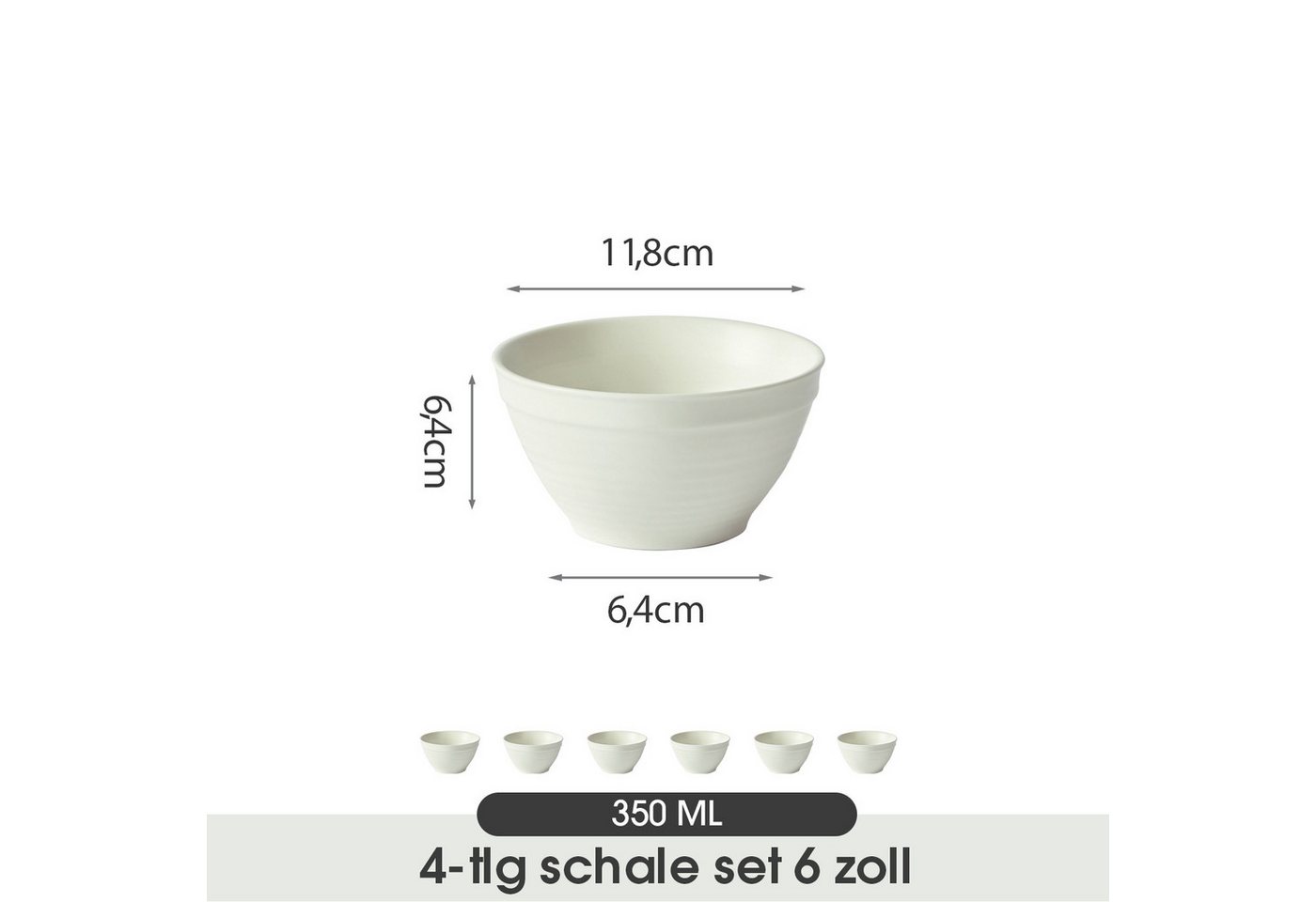 JIWOO Müslischale 6er Ø11,8cm, Frühstückschalen Eisschale Dessertschalen Schale, Keramik, (Schaleset, 6-tlg), Porzellan Hochwertiges Schalen Weiß Mikrowellenofe – Bild 2 von 5