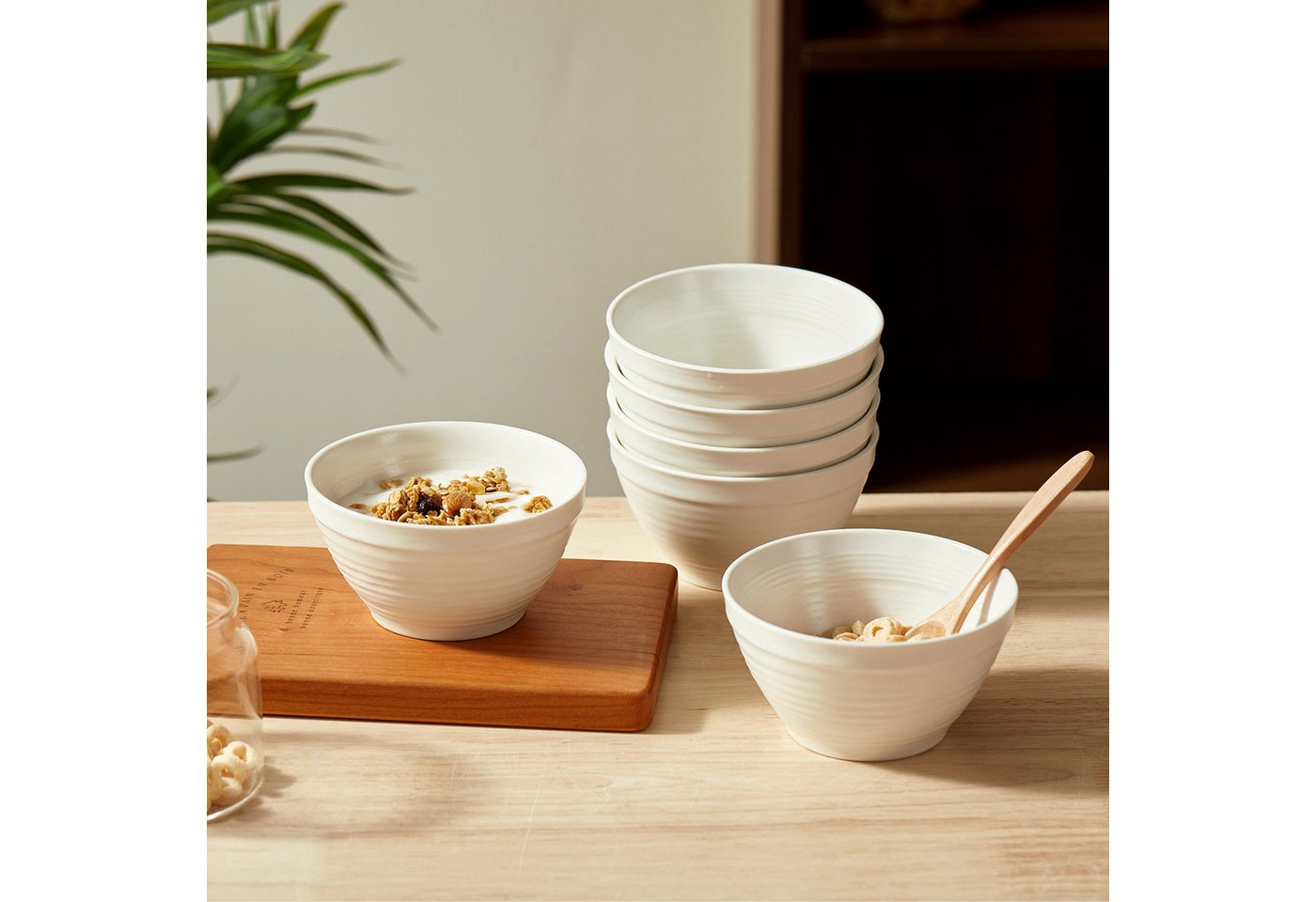 JIWOO Müslischale 6er Ø11,8cm, Frühstückschalen Eisschale Dessertschalen Schale, Keramik, (Schaleset, 6-tlg), Porzellan Hochwertiges Schalen Weiß Mikrowellenofe – Bild 3 von 5