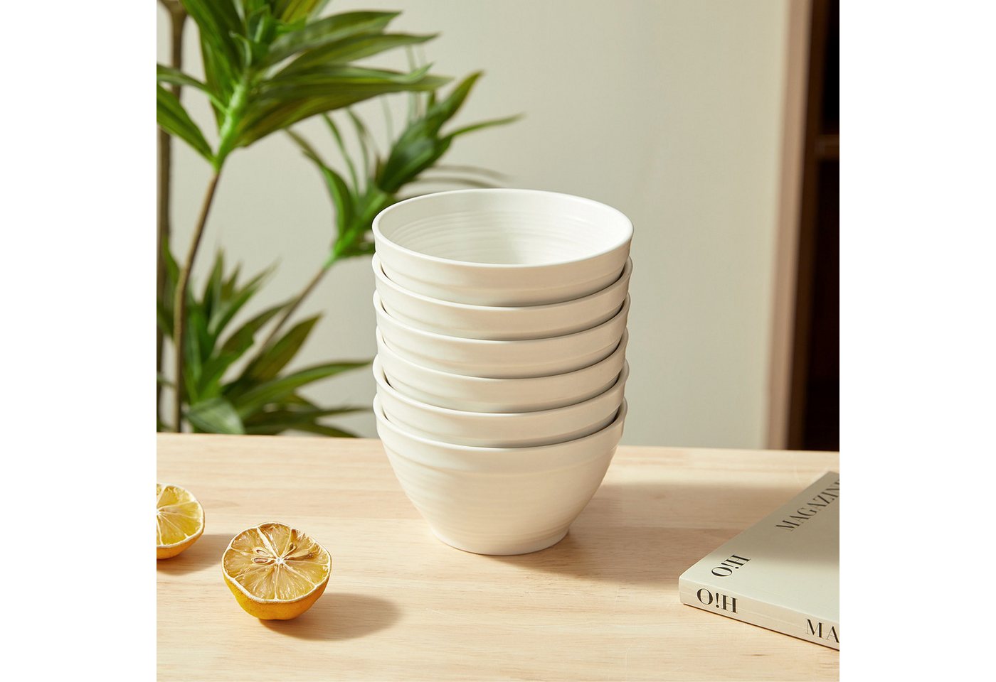 JIWOO Müslischale 6er Ø11,8cm, Frühstückschalen Eisschale Dessertschalen Schale, Keramik, (Schaleset, 6-tlg), Porzellan Hochwertiges Schalen Weiß Mikrowellenofe – Bild 4 von 5