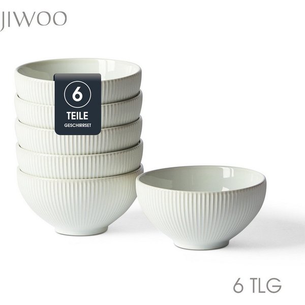 JIWOO Müslischale 6er Ø11,7cm, Frühstückschalen Eisschale Dessertschalen Obstschale, Keramik, (Schaleset, 6-tlg), Bowl, Hochwertiges Schalen Weiß Schale Mikrowe