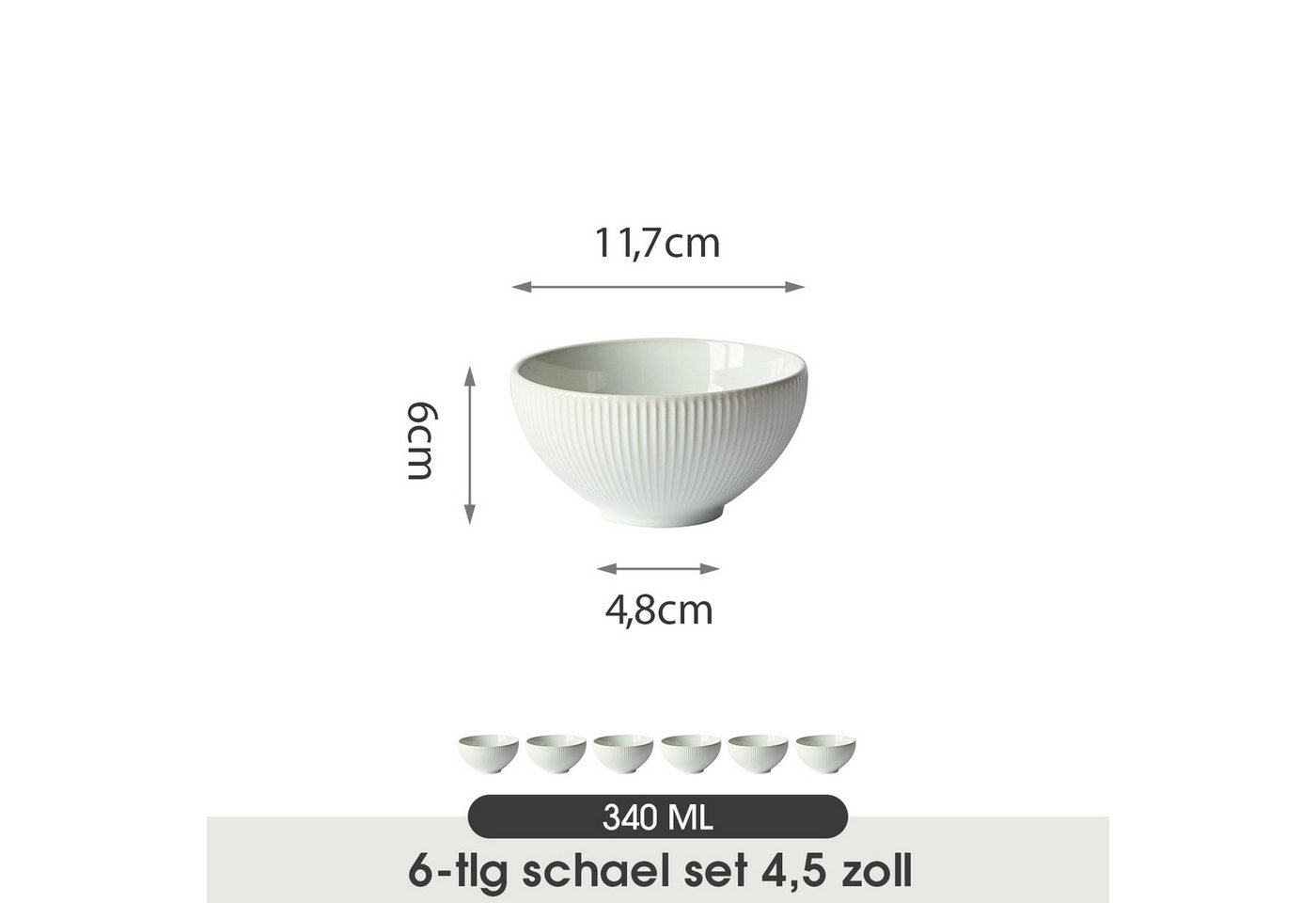 JIWOO Müslischale 6er Ø11,7cm, Frühstückschalen Eisschale Dessertschalen Obstschale, Keramik, (Schaleset, 6-tlg), Bowl, Hochwertiges Schalen Weiß Schale Mikrowe – Bild 2 von 5